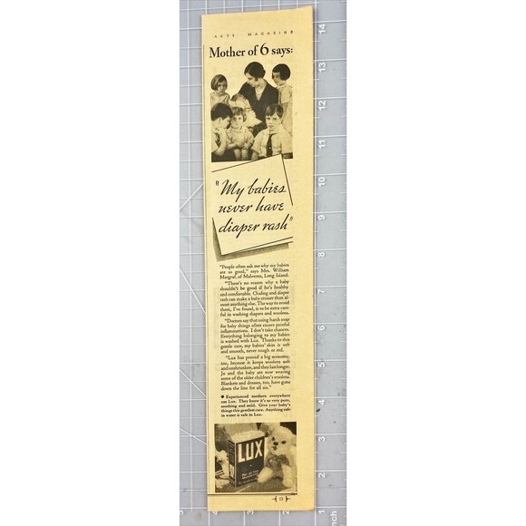 LUX Laundry Detergent "My babies never have diaper rash" Vintage Print Ad 1933 - Picture 2 of 3